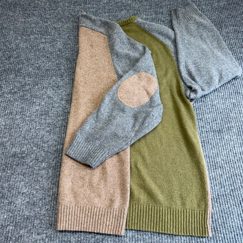 Colorblock Pullover Sweater Mens XXL Elbow Patch Grandpa Core Cozy Vintage